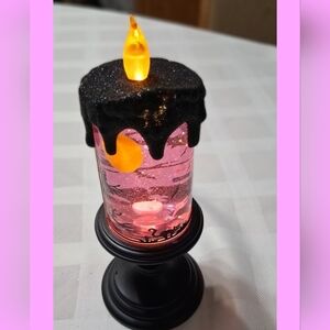 Glittery Pink LED Halloween Candle with Black Drip
